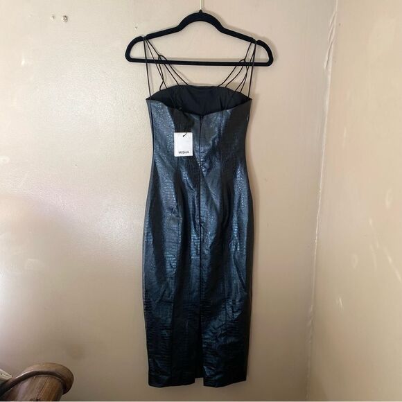 NWT Misha Revolve Dress Tiffany Black faux leather mini sheath Sz 2 - Picture 7 of 12
